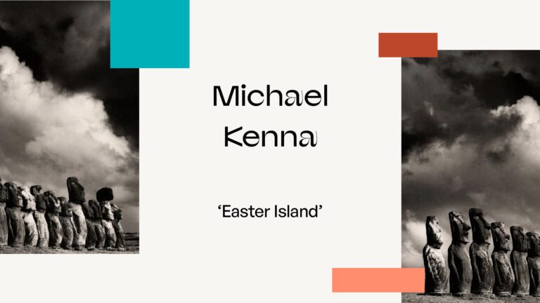 Portada del fotolibro Easter Island de Michael Kenna con la silueta de un Moai bajo un cielo dramático