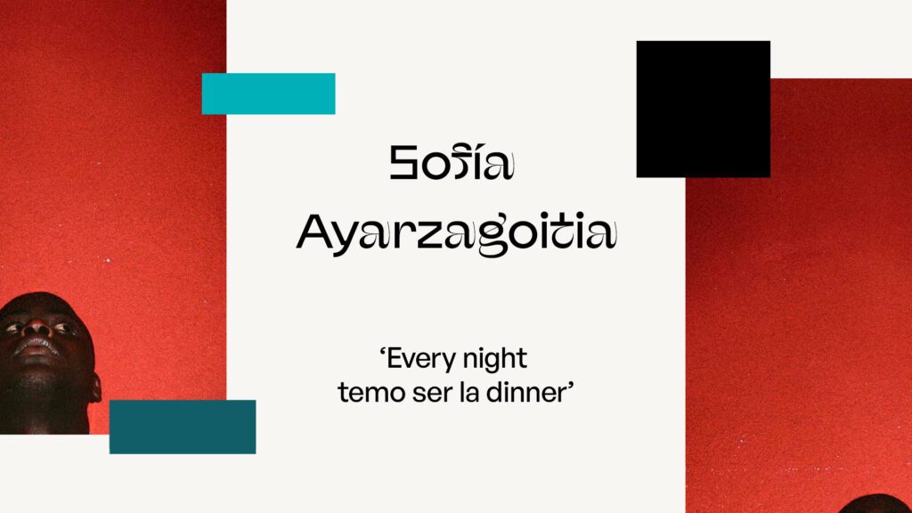 Portada del fotolibro Every night temo ser la dinner de Sofía Ayarzagoitia con tipografía manual sobre fondo de color